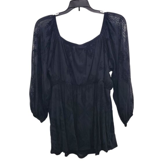 Torrid Black Flocked Mesh Square Neck Puff Sleeve Peasant Top Goth Boho Plus 1 - Picture 9 of 9